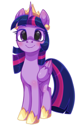 Size: 1188x1839 | Tagged: safe, alternate version, artist:moonseeker, part of a set, twilight sparkle, alicorn, pony, g4, blushing, crown, female, folded wings, hoof shoes, horn, jewelry, looking at you, mare, princess shoes, regalia, simple background, smiling, smiling at you, solo, transparent background, twilight sparkle (alicorn), wings