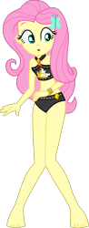 Size: 1733x4429 | Tagged: safe, alternate version, artist:dustinwatsongkx, fluttershy, human, equestria girls, g4, bare shoulders, barefoot, belly, belly button, bikini, bikini bottom, bikini top, clothes, clothes swap, feet, female, geode of empathy, gold, hairclip, legs, magical geodes, midriff, simple background, sleeveless, solo, stupid sexy fluttershy, sunset shimmer's beach shorts swimsuit, swimsuit, swimsuit swap, transparent background