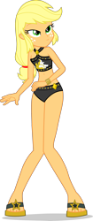 Size: 1882x4483 | Tagged: safe, alternate version, artist:dustinwatsongkx, applejack, human, equestria girls, g4, 2d, bare shoulders, belly, belly button, bikini, bikini bottom, bikini top, clothes, clothes swap, feet, female, freckles, gold, hatless, jewelry, legs, midriff, missing accessory, necklace, sandals, simple background, sleeveless, smiling, solo, stars, sun, sunset shimmer's beach shorts swimsuit, swimsuit, swimsuit swap, transparent background, wrist cuffs