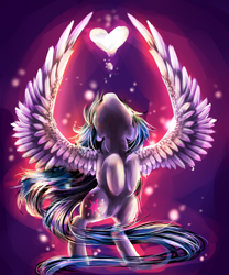 Size: 2500x3000 | Tagged: safe, artist:aquagalaxy, twilight sparkle, alicorn, pony, g4, backlighting, belly, female, glowing, heart, high res, looking up, mare, solo, spread wings, twilight sparkle (alicorn), wings