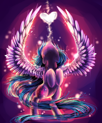 Size: 2500x3000 | Tagged: safe, artist:aquagalaxy, twilight sparkle, alicorn, pony, g4, backlighting, belly, female, glowing, heart, high res, looking up, mare, solo, spread wings, twilight sparkle (alicorn), wings