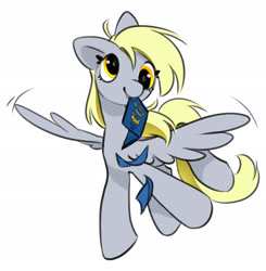 Size: 2287x2338 | Tagged: safe, artist:opalacorn, derpy hooves, pegasus, pony, g4, cute, derp, derpabetes, female, flying, halftone, inktober, inktober 2024, mare, mouth hold, passport, simple background, solo, spread wings, standing, standing on one leg, white background, wings