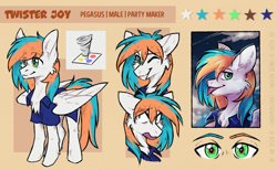 Size: 3373x2073 | Tagged: safe, artist:lonerdemiurge_nail, oc, oc only, oc:twister joy, pegasus, pony, :p, character design, eye clipping through hair, reference, reference sheet, smiling, solo, tongue out