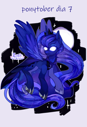 Size: 1984x2880 | Tagged: safe, artist:zackchibi, part of a set, princess luna, alicorn, pony, g4, female, full moon, glowing, glowing eyes, high res, mare, moon, ponytober, ponytober 2024, solo