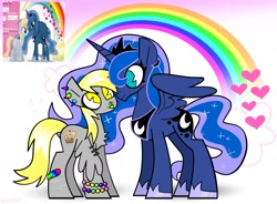 Size: 1744x1286 | Tagged: safe, artist:beetalz, derpy hooves, princess luna, alicorn, pegasus, pony, g4, duo, duo female, female, lesbian, mare, rainbow, ship:lunaderp, shipping