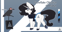 Size: 4180x2138 | Tagged: safe, artist:chapaevv, oc, oc:obsidia, bird, pony, raven (bird), undead, unicorn, book, butt, clothes, commission, commissioner:ebonyrose, cutie mark, dock, glasses, horn, plot, reference sheet, tail