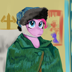 Size: 2000x2000 | Tagged: safe, artist:lillslim, pinkie pie, earth pony, pony, g4, bust, clothes, digital art, digital painting, female, fine art parody, mare, pinktober, pinktober 2024, ponified, portrait, vincent van gogh