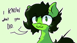 Size: 3780x2128 | Tagged: safe, artist:foxtrnal, oc, oc only, oc:filly anon, earth pony, pony, :3, dialogue, female, filly, green background, high res, simple background, solo