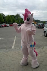 Size: 600x900 | Tagged: safe, pinkie pie, g4, 2012, desucon, fursuit, irl, outdoors, photo, ponysuit, solo