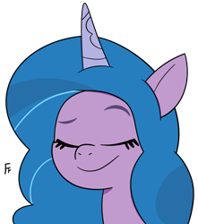 Size: 2265x2561 | Tagged: safe, artist:frownfactory, izzy moonbow, unicorn, g5, my little pony: tell your tale, eyes closed, horn, simple background, smiling, solo, transparent background