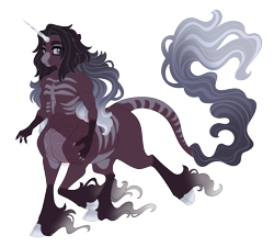 Size: 6000x5400 | Tagged: safe, artist:gigason, oc, oc only, oc:skeletorum, centaur, hybrid, taur, g4, absurd resolution, body markings, brown hair, brown tail, centaur oc, chest markings, claws, cloven hooves, coat markings, colored, colored belly, colored claws, colored eyebrows, colored hooves, colored horn, colored pinnae, colored pupils, colored sclera, ethereal fetlocks, ethereal horn, ethereal mane, ethereal tail, eye clipping through hair, eye markings, facial markings, flat colors, flowing hair, flowing tail, glowing, glowing horn, gradient hair, gradient hooves, gradient mane, gradient tail, gray sclera, hooves, horn, hybrid oc, interspecies offspring, lidded eyes, long feather, long fetlocks, long hair, long tail, looking back, multicolored hair, multicolored tail, nonbinary, obtrusive watermark, offspring, pale belly, parent:lord tirek, parent:midnight sparkle, parent:twilight sparkle, parents:twirek, purple eyes, purple pupils, raised hoof, raised leg, red body, simple background, smiling, socks (coat markings), solo, standing on two hooves, stripe (coat marking), striped hair, striped tail, stripes, tail, tail markings, thick eyebrows, three quarter view, torn ear, transparent background, unshorn fetlocks, watermark, white hooves