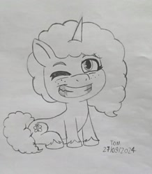 Size: 1906x2184 | Tagged: safe, artist:tom artista, misty brightdawn, pony, unicorn, g5, make your mark, my little pony: make your mark, my little pony: tell your tale, happy, horn, sketch, smiling, solo, traditional art