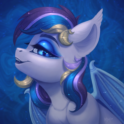 Size: 1920x1920 | Tagged: safe, artist:amishy, oc, oc only, oc:moonlight waves, bat pony, pony, bat pony oc, bat wings, bust, female, mare, solo, wings