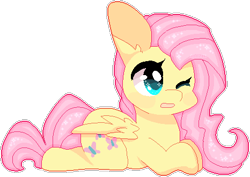 Size: 466x330 | Tagged: safe, artist:amiicommissions, fluttershy, pony, g4, cute, digital art, lying down, one eye closed, pixel art, prone, shyabetes, simple background, solo, transparent background