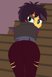 Size: 1900x2825 | Tagged: safe, artist:gmaplay, sunset shimmer, human, costume conundrum, costume conundrum: sunset shimmer, equestria girls, g4, my little pony equestria girls: better together, my little pony equestria girls: choose your own ending, ass, bunset shimmer, butt, clothes, costume, cropped, halloween, halloween costume, indoors, presenting, presenting butt, rear view, solo, vampire shimmer