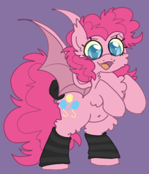 Size: 600x700 | Tagged: safe, artist:php193, pinkie pie, bat pony, pony, g4, bat ponified, bow, clothes, cute, heart, heart eyes, pinkiebat, race swap, socks, solo, tail, tail bow, wingding eyes