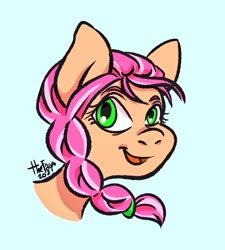 Size: 923x1024 | Tagged: safe, artist:ilcerbiastrello, sunny starscout, earth pony, pony, g5, 2021, bust, female, mare, open mouth, open smile, portrait, signature, simple background, smiling, solo