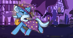 Size: 4096x2160 | Tagged: safe, artist:jubyskylines, trixie, pony, unicorn, g4, blushing, candy, colored hooves, cute, diatrixes, ear fluff, eyes closed, female, food, halloween, happy, holiday, hooves, horn, jack-o-lantern, mare, mouth hold, nightmare night, ponyville, pumpkin, smiling, solo