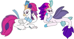 Size: 2895x1515 | Tagged: safe, artist:supahdonarudo, queen novo, classical hippogriff, hippogriff, seapony (g4), series:novoember, g4, duality, female, looking at you, lying down, multeity, prone, simple background, smiling, smiling at you, transparent background