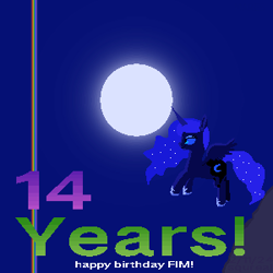 Size: 300x300 | Tagged: safe, artist:squreal, princess luna, alicorn, mlp fim's fourteenth anniversary, g4, female, flying, mare, moon