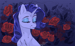 Size: 5724x3543 | Tagged: safe, artist:jsunlight, rarity, pony, unicorn, g4, eyes closed, female, flower, horn, mare, rose, solo