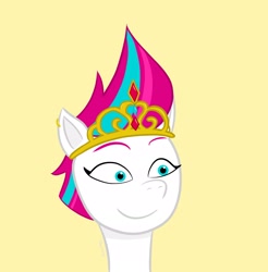 Size: 2200x2240 | Tagged: safe, artist:qeinone, zipp storm, pegasus, pony, g5, ear piercing, earring, female, jewelry, mare, piercing, simple background, solo, tiara, yellow background