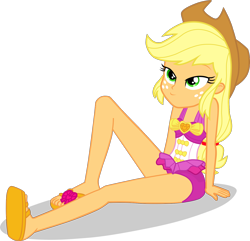 Size: 1444x1390 | Tagged: safe, alternate version, artist:dustinwatsongkx, applejack, human, equestria girls, g4, applejack's hat, bare shoulders, clothes, clothes swap, cowboy hat, female, freckles, hat, one-piece swimsuit, pinkie pie swimsuit, simple background, sleeveless, solo, swimsuit, swimsuit swap, transparent background