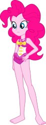 Size: 637x1726 | Tagged: safe, alternate version, artist:dustinwatsongkx, pinkie pie, equestria girls, equestria girls specials, g4, my little pony equestria girls: better together, my little pony equestria girls: forgotten friendship, bare shoulders, barefoot, clothes, feet, female, one-piece swimsuit, pinkie pie swimsuit, pinkie pie's beach shorts swimsuit, simple background, sleeveless, solo, swimsuit, transparent background, vector