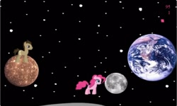 Size: 1252x750 | Tagged: safe, doctor whooves, pinkie pie, time turner, earth pony, g4, collect cupcakes lick ponies, earth, female, flash game, male, moon, planet, platformer, space, stars, youtube link