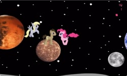 Size: 1250x750 | Tagged: safe, derpy hooves, doctor whooves, pinkie pie, time turner, earth pony, g4, collect cupcakes lick ponies, earth, female, flash game, mars, moon, planet, platformer, space, stars, youtube link