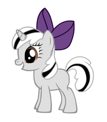 Size: 338x382 | Tagged: artist needed, source needed, safe, oc, oc only, oc:badluck dice, pony, unicorn, bow, female, horn, mare, prpg, simple background, solo, unicorn oc, white background