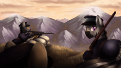 Size: 1920x1080 | Tagged: safe, artist:spiritofthwwolf, oc, oc only, zebra, equestria at war mod, clothes, gun, hearts of iron 4, machine gun, mountain, rifle, uniform, war, weapon, zebra oc