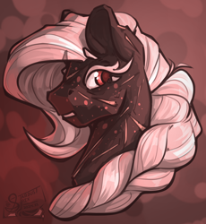 Size: 3500x3800 | Tagged: safe, artist:stardustspix, oc, oc only, oc:ash illumine, earth pony, pony, braid, bust, colored eyebrows, colored eyelashes, colored pupils, eyebrows, eyebrows visible through hair, female, freckles, high res, mare, portrait, scar, solo