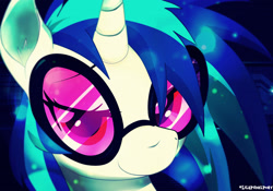 Size: 2925x2051 | Tagged: safe, artist:lilapudelpony, dj pon-3, vinyl scratch, pony, unicorn, g4, cute, ear fluff, female, horn, lidded eyes, looking at you, mare, smiling, solo, sunglasses, vinylbetes