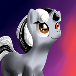 Size: 1024x1024 | Tagged: artist needed, source needed, safe, oc, oc only, oc:badluck dice, pony, unicorn, blank flank, female, gradient background, horn, mare, prpg, smiling, solo, unicorn oc