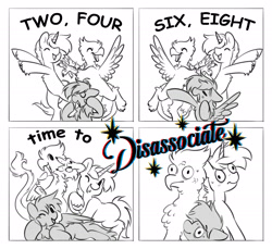 Size: 2700x2472 | Tagged: safe, artist:opalacorn, oc, griffon, pegasus, unicorn, comic, dissociation, griffon oc, horn