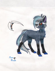 Size: 955x1236 | Tagged: safe, artist:tazzy-girl, oc, oc only, oc:moon blade, earth pony, male, solo, stallion, traditional art