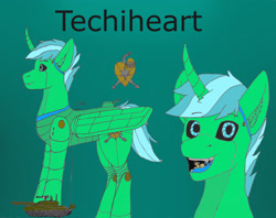 Size: 3328x2631 | Tagged: safe, artist:shirotanuki, oc, oc:techiheart, alicorn, pony, robot, robot pony, autocannon, description at source, giant pony, machine, macro, macro/micro, male, railgun, reference sheet, soft vore, tank (vehicle), traditional art, vore