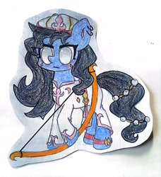 Size: 2731x3000 | Tagged: safe, artist:肝到驾崩, derpibooru exclusive, oc, oc only, earth pony, bow (weapon), clothes, ear piercing, earth pony oc, paper pony, piercing, traditional art