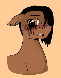 Size: 418x536 | Tagged: safe, artist:rainbowteeth, oc, oc only, oc:limelight, earth pony, crying, cuckolding, freckles, makeup, running makeup