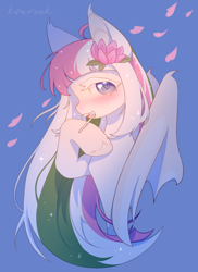 Size: 1824x2500 | Tagged: safe, artist:ksoreek, oc, oc only, bat pony, pony, bat pony oc, bat wings, blushing, commission, female, flower, flower in hair, food, mare, pocky, slit pupils, solo, wings