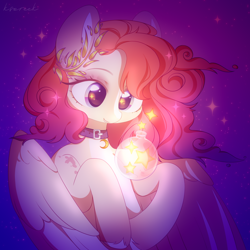 Size: 2000x2000 | Tagged: safe, artist:ksoreek, oc, oc only, pegasus, pony, collar, commission, female, laurel wreath, mare, solo, sparkles, sparkly eyes, unshorn fetlocks, wingding eyes