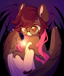 Size: 1488x1766 | Tagged: safe, artist:ksoreek, oc, oc only, firefly (insect), insect, pegasus, pony, commission, female, glasses, mare, night, night sky, outdoors, round glasses, sky, solo, unshorn fetlocks, ych result