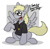 Size: 2026x1972 | Tagged: safe, artist:sketchymouse, derpy hooves, pegasus, pony, g4, clothes, dialogue, glasses, human to pony, outline, passepartout, raised hoof, shirt, sitting, solo, transformation, worried