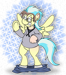 Size: 1911x2181 | Tagged: safe, artist:sketchymouse, misty fly, human, pegasus, pony, g4, clothes, glasses, gritted teeth, high res, hoodie, human to pony, mid-transformation, outline, solo, teeth, transformation