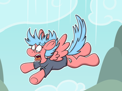 Size: 2048x1528 | Tagged: safe, artist:sketchymouse, oc, oc only, pegasus, pony, clothes, falling, human to pony, outline, screaming, shirt, solo, t-shirt, transformation