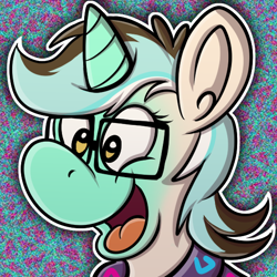 Size: 536x536 | Tagged: safe, artist:sketchymouse, lyra heartstrings, human, pony, unicorn, g4, bust, glasses, horn, human to pony, icon, mid-transformation, open mouth, open smile, outline, portrait, smiling, solo, transformation