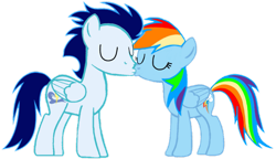 Size: 1177x679 | Tagged: safe, rainbow dash, soarin', pegasus, pony, g4, duo, duo male and female, female, kiss on the lips, kissing, male, mare, ship:soarindash, shipping, simple background, stallion, straight, transparent background