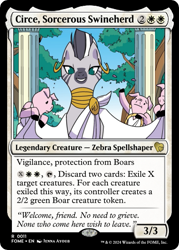 Size: 375x523 | Tagged: safe, artist:jenna ayoub, edit, idw, zecora, pig, zebra, g4, my little pony classics reimagined: the odyssey, spoiler:comic, ccg, circe, magic the gathering, pillar, trading card, trading card edit, trading card game, tree, zirce