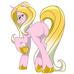 Size: 4000x4000 | Tagged: safe, artist:wtfponytime, edit, vector edit, pony, unicorn, g4, g5, butt, butt focus, camp cutie mark, desiree goldenhoof, dock, featureless crotch, female, g5 to g4, generation leap, horn, large butt, long legs, mare, plot, rear view, slender, tail, tall, thin, vector, worst pony